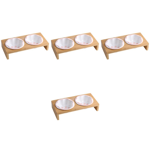 4Sets Multi Durable Ceramic Elevated Cat Bowls with Bamboo Pet Stand 2