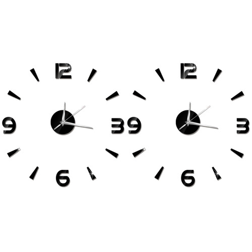 2Pcs Black Acrylic DIY 3D Frameless Wall Clock Roman Timekeeping 2