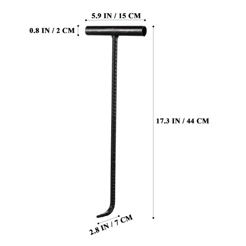 Black Steel T Hook Manhole Cover Pull Hook Sturdy Outdoor Tool 1