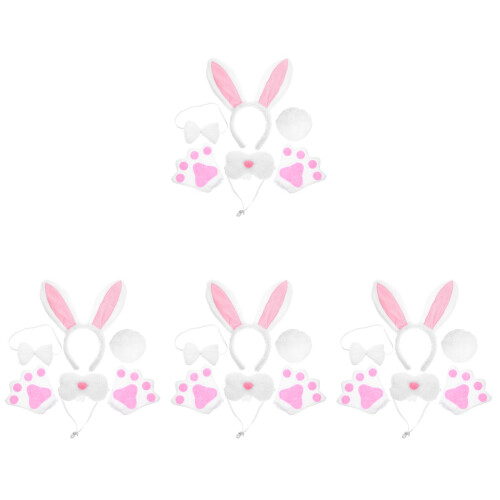4Sets White Rabbit Ear Headband Set with Bowtie and Tail for Cosplay 2
