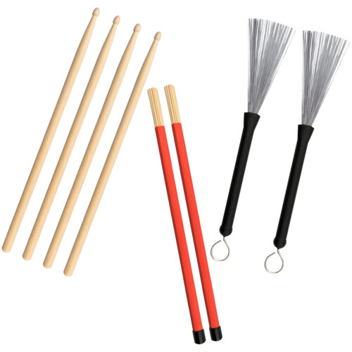 3Sets Durable Maple Drumsticks and Non-Slip Steel Wire Drum Brushes 1