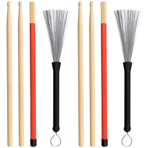 3Sets Durable Maple Drumsticks and Non-Slip Steel Wire Drum Brushes 2