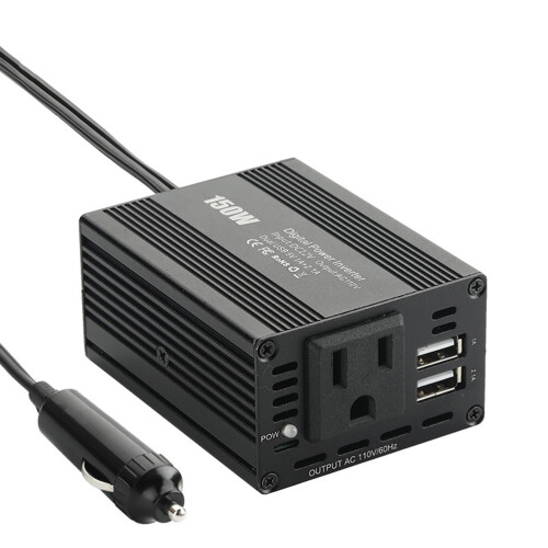 2Pièces Inverseur Auto USB Double 150W Refroidissement Compact Noir 1