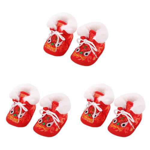3Paires Chaussures Enfants Bottines Brodées Chaudes 2