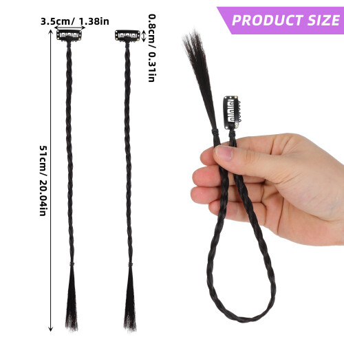 20Pièces Longue Queue Tressée Synthétique Noire Extension Décor 1