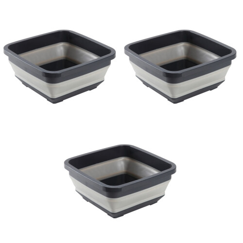 3Pcs Foldable Plastic Washbasin Grey with Non-Slip Base for Travel 2