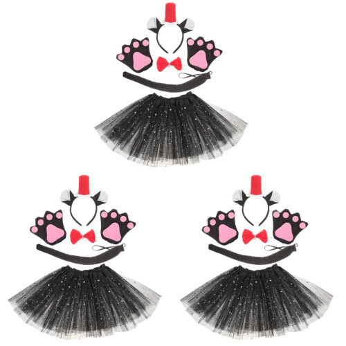 3Ensembles Costume Chat Cosplay Oreilles Queue Nœud Coloré 2