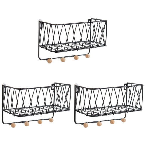3Pièces Porte- Mural Noir Rangement Polyvalent 2
