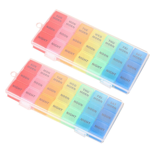 6Pcs 7 Days Medicine Box Organizer with 21 Compartments Assorted Color 1
