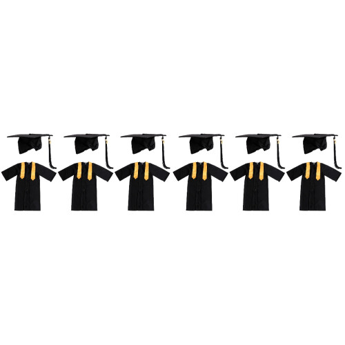 6Pièces Ensemble Robe De Graduation Noir Gland Et 1