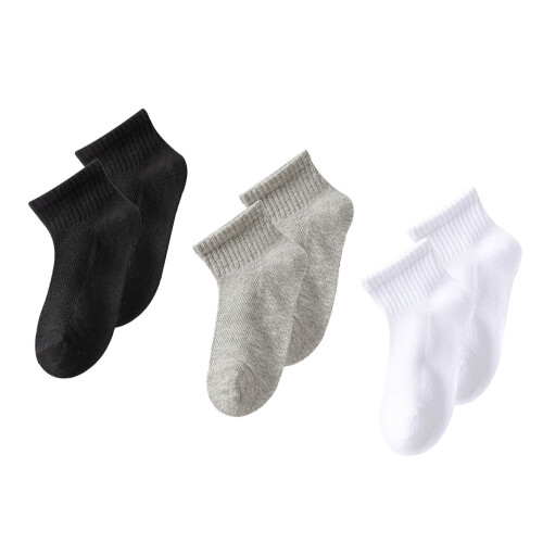 3 Pairs Cotton Socks Size 20-24 Black White Gray
