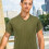 2Pièces T-Shirt V Courtes Coton Respirant Olive 5