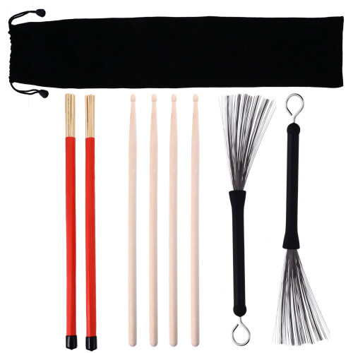 2Sets Drum Sticks Set Met Rubber Handvat Staal En Bamboe Borstel 2