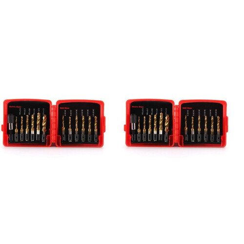Titanium Combination Drill Tap Bit Set 26PCS SAE and Metric Tap Bits Kit for Screw Thread Drilling Tapping Deburring