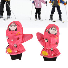 Kids Outdoor Snow Mittens Waterproof Warm Polyester Fleece Toddler Gloves Pink