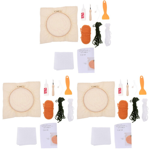 3Sets Wooden Frame Punch Needle Kit DIY Coaster Stitching Handcraft 1