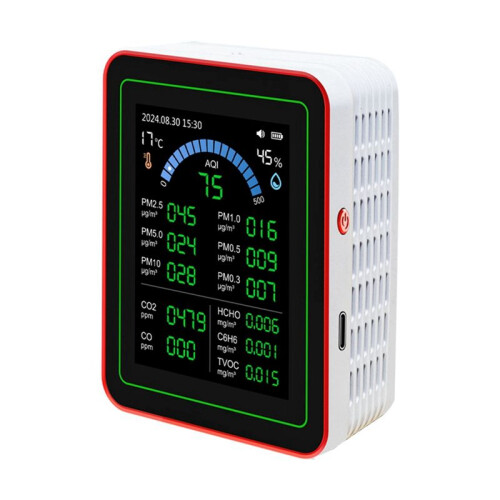 18-in-1 Luchtkwaliteitsmonitor Luchtkwaliteitstester Pm2.5 Gegevensopslag Download Luchtkwaliteit Koolstofdioxidedetector Wit