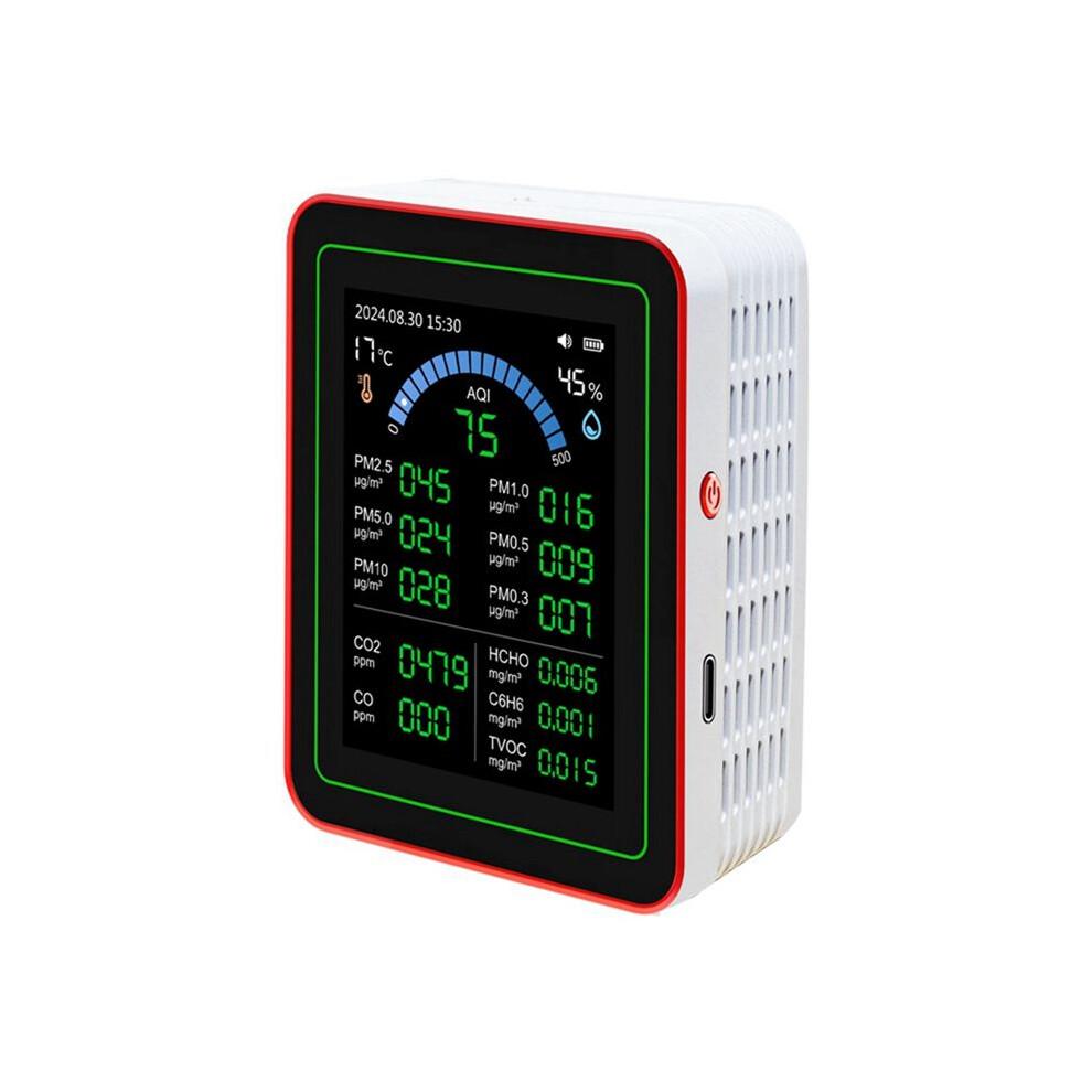 18-In-1 Air Quality Monitor Air Quality Tester Pm2.5 Data Storage Download Air Quality Carbon Dioxide Detector White 4711072727172