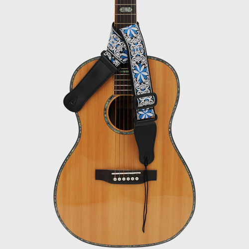 4Pièces Sangles Guitare Épaisses En Coton Bleu Brodées Durables 2