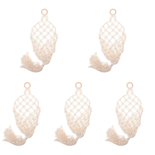5Pcs Kitchen Hanging Cotton Rope Fruit Basket with Breathable Design 2