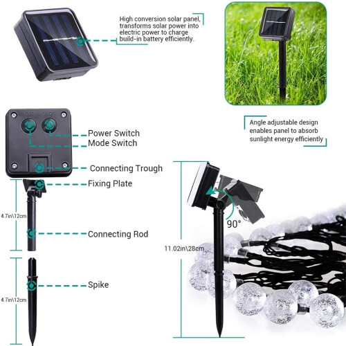 36ft 60 LED Solar String Lights Waterproof 2