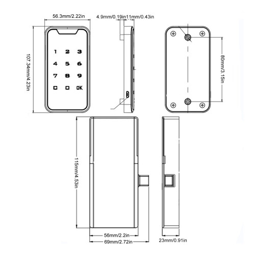 Digital Electronic Cabinet Lock Kit Touch Keypad, 4 x AAA, 80mm Mount 1