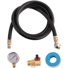Kit för Lufttankventil med MäTare, Levereras med 2 Tums TryckmäTare 1/8 Tum NPT, 4 Fot Luftslang 1/4 Tum Knopp LufttankgrenröR