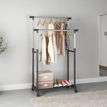 Double Clothes Rail Storage Garment Shelf Adjustable