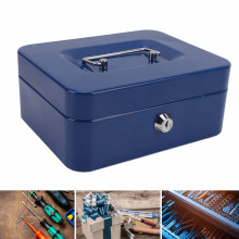 Portable Metal Locking Cash Box Double Layers, Blue, Home & Office
