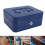 Small Locking Metal Cash Box with Double Layers - Blue, Portable Safe 1