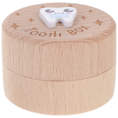 5Pièces Coffret Conservation Dents Enfant Bois Marron 1