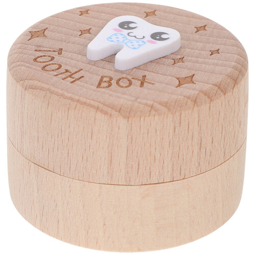 5Pièces Coffret Conservation Dents Enfant Bois Marron 2