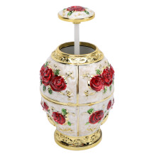 Egg Shaped Auto Pop Up Toothpick Dispenser - Gold & White, Red Flowers