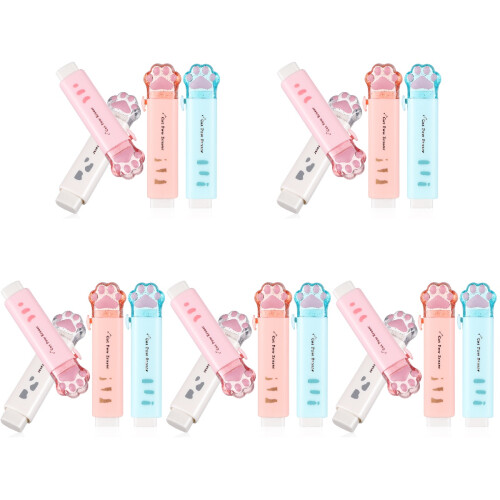 20Pièces Gommes Mignonnes Patte De Chat Rétractables Multicolores 2