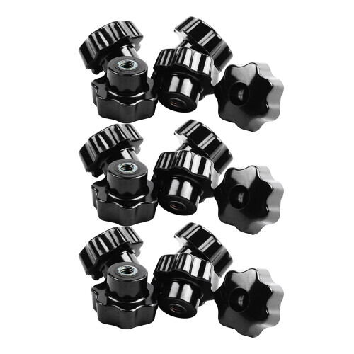 15 Pieces Black Star Grip Knobs, Female Thread Diameter 8mm,  Diameter 40mm