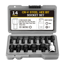 Conjunto de Soquetes de 14 Peças de Bits Sextavados, Chave de 3-24 mm, Ferramenta de Cabeça Sextavada para Chave de Fenda de Catraca de 1/2 Polegada
