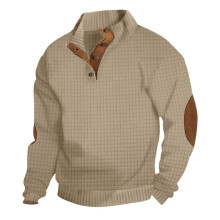 (Khaki, L) Sweat-shirt à carreaux décontracté haut de gamme pour homme, printemps/automne, style européen