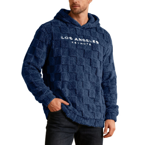 (Navy blue, XXL) Kapuzenpullover aus Lammwolle: Lässiger Pullover mit Kapuze in lockerer Passform