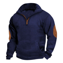 (Navy blue, S) Felpa da uomo autunno/inverno in camoscio con ricamo jacquard e cerniera a quadri