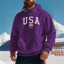 (Purple, XXXL) Men's Embroidered Hooded Fleece Sweatshirt