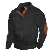(black, L) Spring Autumn Men's Embroidered Check Cardigan Sweatshirt