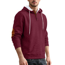 (Claret, XXL) Men's Embroidered Hooded Sweatshirt, Jacquard Pullover, Thickened for Autumn Winter