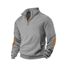 (Light gray, XL) Herren-Sweatshirt mit Karomuster, Reißverschluss, Wildleder und Jacquard-Stickerei für Herbst/Winter