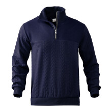 (Navy blue, XL) Retro-Patchwork-Jacquard-Pullover mit Reißverschluss, schweres Strick-Sweatshirt