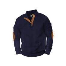 (Navy blue, S) Trendiges Jacquard-Sweatshirt mit Knopfleiste und Stickerei