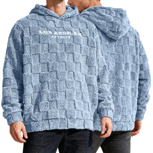 (light blue, XL) Sweat à capuche en laine d'agneau : Pull décontracté ample à capuche