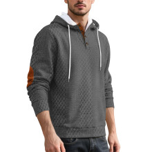 (Dark gray, S) Felpa con cappuccio ricamata da uomo, pullover jacquard, ispessita per autunno inverno