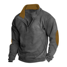 (Dark gray, L) Felpa da uomo con colletto rialzato e blocchi di colore ricamati (taglia UE)