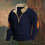 (Navy blue, L) Felpa da uomo a maniche lunghe con mezza zip e ricamo patchwork retrò 1