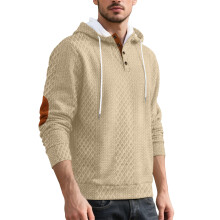 (Khaki, L) Men's Embroidered Hooded Sweatshirt, Jacquard Pullover, Thickened for Autumn Winter